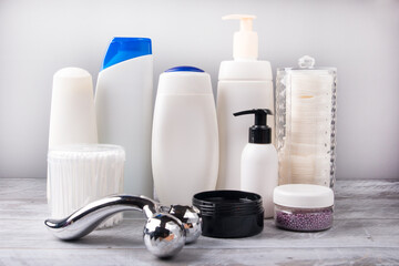 Cosmetic jars for body care. Cosmetic background for spa and shops
