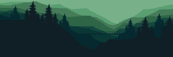 Fotobehang brug in het midden van boslandschap vectorillustratie goed voor webbanner, achtergrond, achtergrond, behang, ontwerpsjabloon en toerismeontwerp © FahrizalNurMuhammad