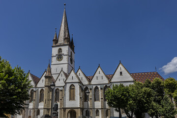 Gothic-style Saint Mary Lutheran Cathedral (Evangelische Stadtpfarrkirche in Hermannstadt, 14th century) in Sibiu city, Transylvania, Romania.