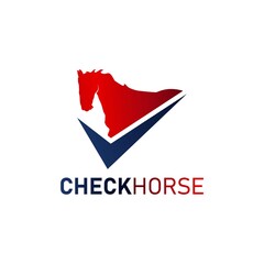 Check Horse Logo Design. With check, horse head, and pony icon. On gradient blue and red color. Premium and luxury logo template vector