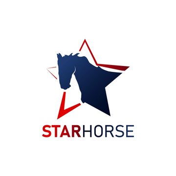 Star Horse Logo Design. With star, horse head, and pony icon. On gradient blue and red color. Premium and luxury logo template vector