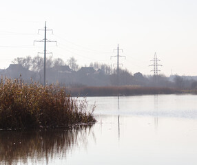 Electric poles near the reservoir.