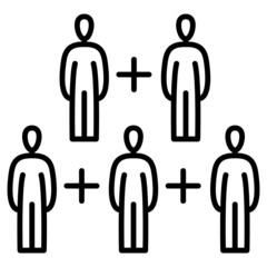 Social network, forum, teamwork, community of people, association of interests. Vector icon, outline, isolated.