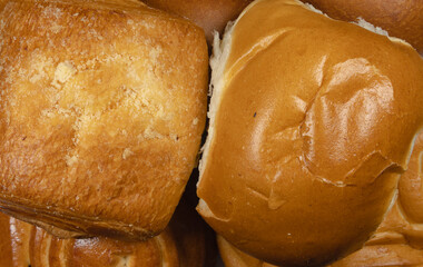 Freshly baked homemade buns close-up