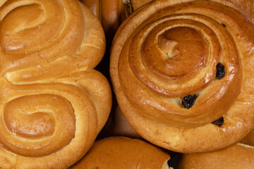 Buns and pies sweet dessert close-up. 