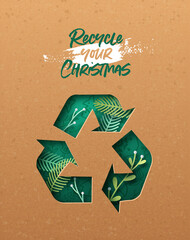 Merry Christmas green eco paper cut recycle card