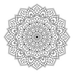 Mandala Coloring page vector illustration isolated on white background, abstract pattern, decoration for interior design, ethnic oriental circular ornament