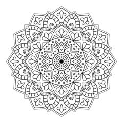 Mandala Coloring page vector illustration isolated on white background, abstract pattern, decoration for interior design, ethnic oriental circular ornament