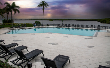pool at sunset