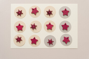 set of pink stars on paper circles