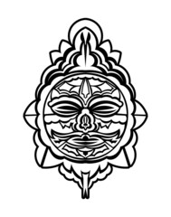 Tiki mask. Maori or polynesia pattern. Good for prints and tattoos. Isolated. Vector