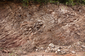 Naklejka na ściany i meble Bed primary structure of siltstone and shale clastic sedimentary rock in the nature. 