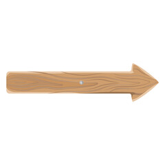 Wooden arrow pointer with metal nail in middle. Plank that points direction. Arrow made of wood with polished surface isolated vector illustration.