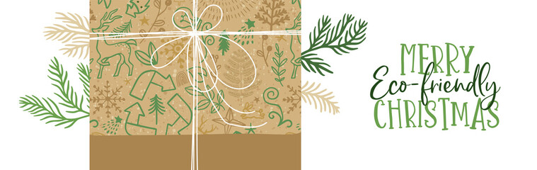 Merry christmas eco friendly gift box leaf banner