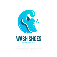 Shoes laundry clean and Wash logo icon with color gradient blue
