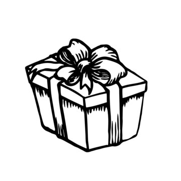 Hand drawn gift box isolated on white background