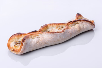 Delicious fresh street pizza with chicken, mushrooms and cheese