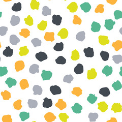 Polka dot abstract multicolored seamless pattern on white background. Vector design for textile, backgrounds, clothes, wrapping paper, websites and wallpaper. Fashion illustration seamless pattern.