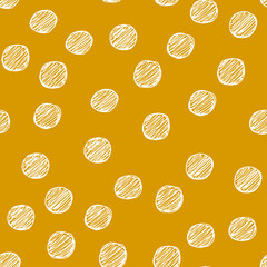 Polka dot white abstract seamless pattern on orange background. Vector design for textile, backgrounds, clothes, wrapping paper, web sites and wallpaper. Fashion illustration seamless pattern.