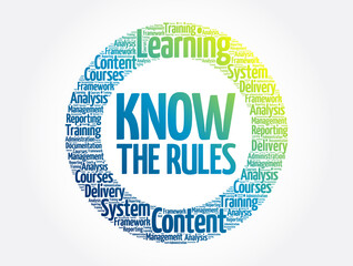Know the Rules circle word cloud, business concept