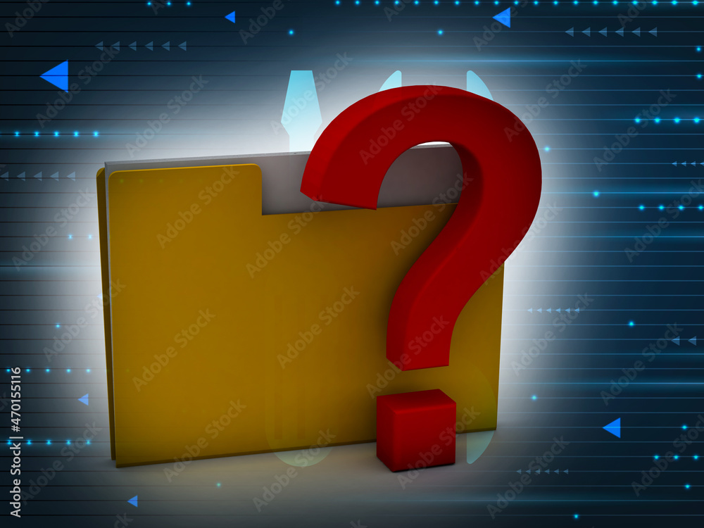 Poster 3d rendering file folder with question symbol
