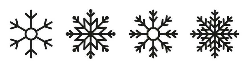 Set of snowflakes icons, flake crystal silhouette collection line icons