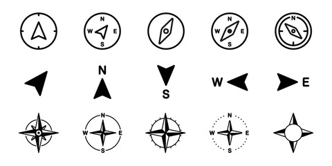 Set of compass and navigation icons in line style. EPS 10
