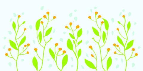 Spring background. Vector illustration of flowers leaves branches tropics jungle isolated on a white background. Branches with leaves and flowers. Floral background for postcards banners textiles