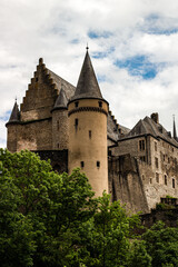 Fototapeta na wymiar Vianden Castle - the tower of Castle Vianden in Luxembourg. Kasteel van Vianden. 