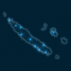 New Caledonia network map. Abstract geometric map of the country. Digital connections and telecommunication design. Glowing internet network. Beautiful vector illustration.