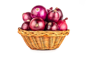 Red onion basket isolated on a white background