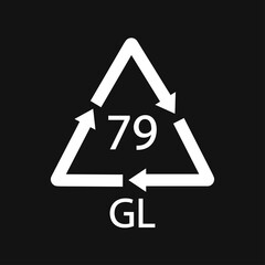 Gold plated glass. Glass recycling code 79 GL. Black Vector illustration