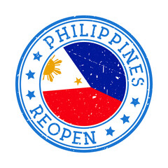 Philippines Reopening Stamp. Round badge of the country with the flag of the Philippines. Reopening after lockdown sign. Vector illustration.