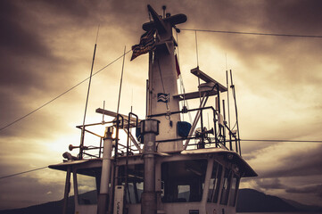 silhouette of a ferry stack