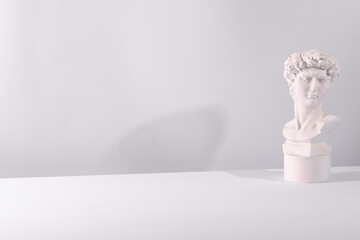 white background of David sculpture