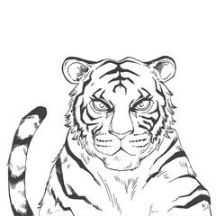 虎の手描きモノクロイラスト素材