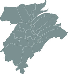 Simple blank gray vector map with white borders of urban city quarters of Luxembourg City, Luxembourg