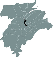 Black location map of the Pfaffenthal Quarter inside gray urban districts map of the Luxembourgish capital city of Luxembourg City, Luxembourg