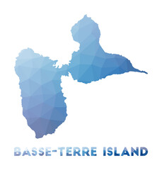 Low poly map of Basse-Terre Island. Geometric illustration of the island. Basse-Terre Island polygonal map. Technology, internet, network concept. Vector illustration.