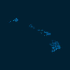 Hawaii dotted glowing map. Shape of the island with blue bright bulbs. Vector illustration.