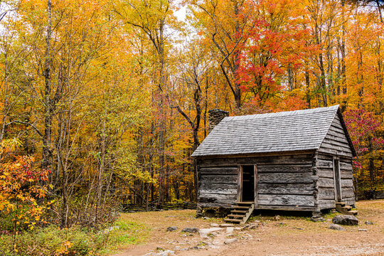 old cabin in autumn