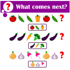 Kids activity sheet, training logic, continue the row task with vegetables
