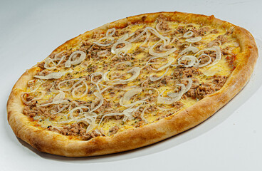 Tuna pizza with mozzarella and tomato sauce, Brazilian food