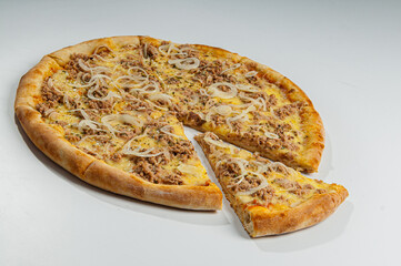 Tuna pizza with mozzarella and tomato sauce, Brazilian food