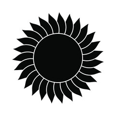sunflower flower, black outline isolated on white background, radial design element, sun symbol, flat illustration, icon