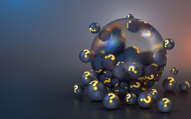 question mark sign abstract glass bubble iconic background for social banner poster 3d rendering