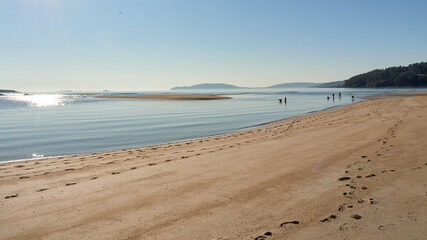 Finisterre cape from the Ezaro, Galicia, Spain. This is one of the urban beaches along the final route of the stage from Santiago de Compostela to Finisterre.