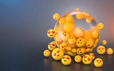 Happy smiling Emoji emoticon iconic background for social banner poster template 3d rendering