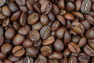 Coffee beans background. Background of roasted coffee beans.