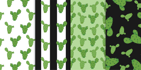 Collection set of exotic cactus plant seamless pattern